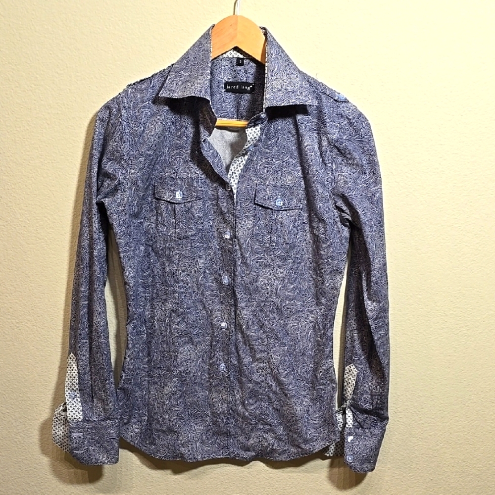 Jared Lang, Women's Blue Long Sleeve Button-Up Shirt